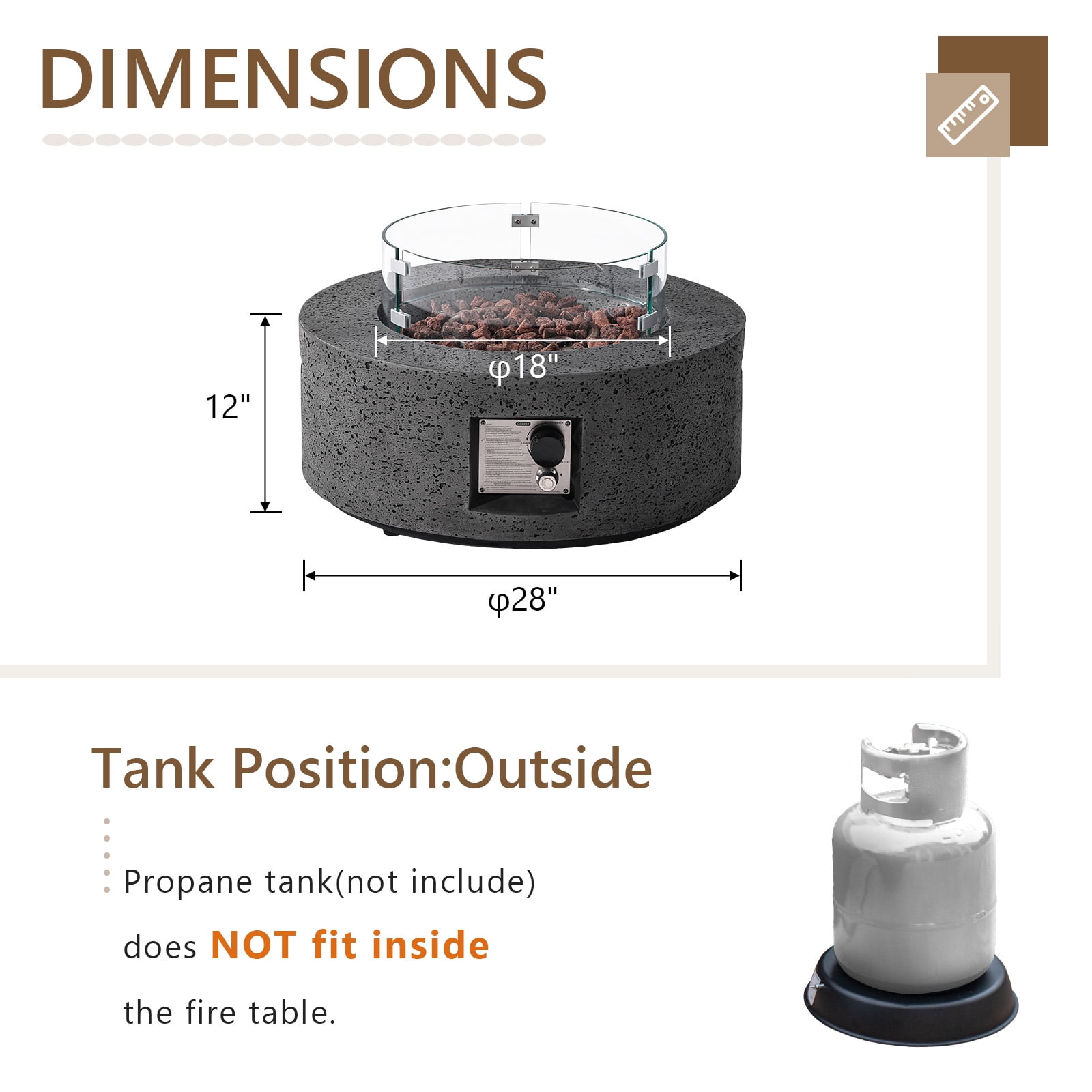 MOALCOFER 28'' Round Propane Gas Fire Pit Outdoor with Wind Guard,40,000 BTU Fire Pit Table Lava Rocks&Cover