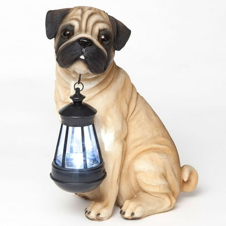 Bits and Pieces 11.5" Fawn Pug Garden Statues, Solar-Powered LED Lantern