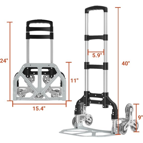 200LB Stair Climbing Cart, Folding Hand Truck Dolly with Mute Wheels - Aluminum Hand Truck for Luggage, Travel, and Shopping