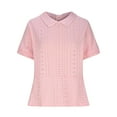 thumbnail image 5 of Dezsed Women's Short Sleeve Shirts Loose Lapel Collar V Neck Work Blouse Summer Dressy Casual Tunic Tops Pink XXL, 5 of 5