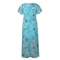 thumbnail image 4 of Huankd Spring Dresses for Women 2025 - Floral Chiffon Short Sleeve Flowy Trendy Maxi Dress Sky Blue L, 4 of 7