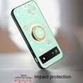 thumbnail image 3 of For Samsung Galaxy S21 FE /Fan Edition Diamonds 3D Bling Sparkly Engraving Hybrid Fashion Ring Stand Cover ,Xpm Phone Case [ Teal Good Luck Floral ], 3 of 8