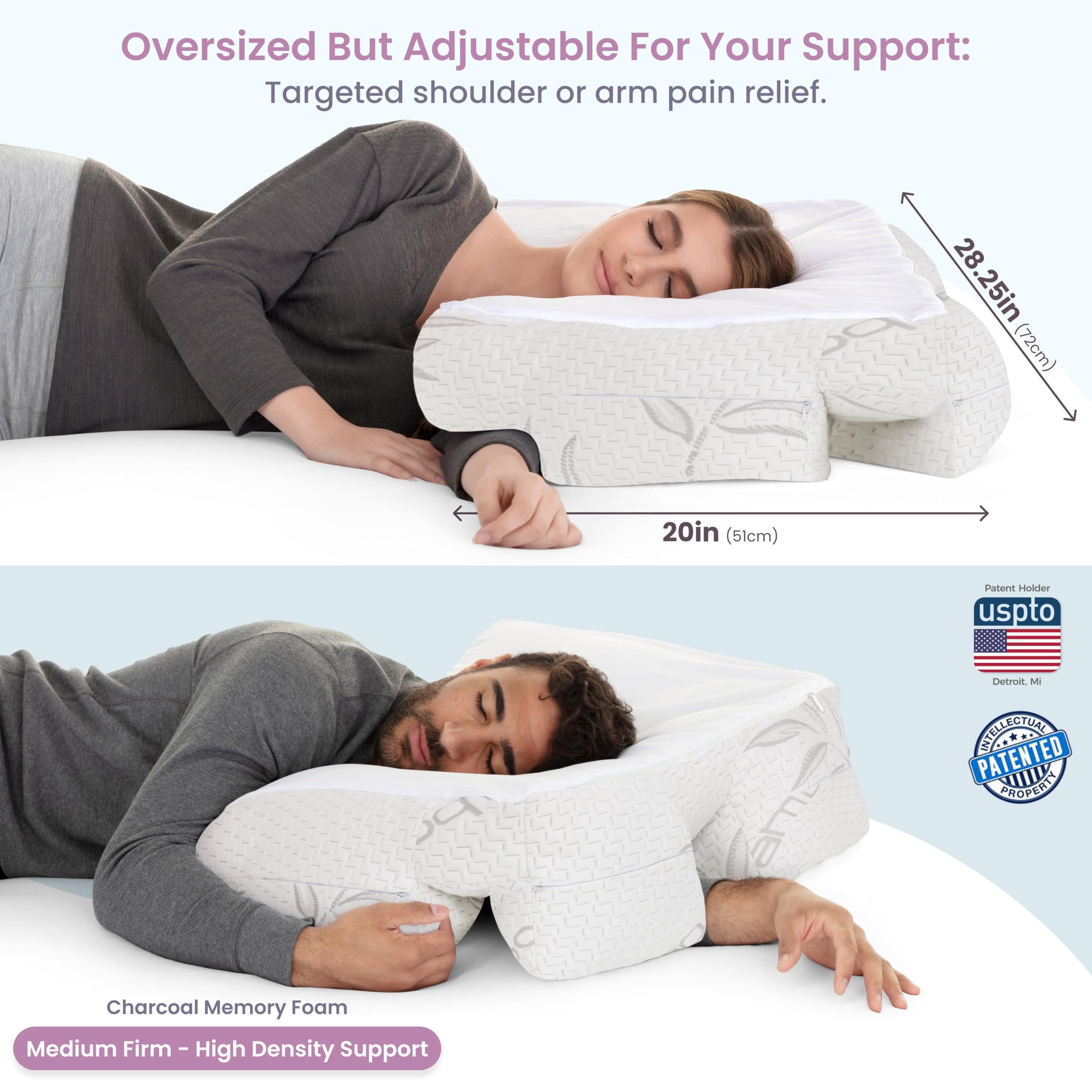 Wife Pillow - Adjustable Side Sleeper Pillow with Arm Tunnels for Shoulder Pain, Rotator Cuff Support, Arm & Shoulder Relief - Pressure-Free Sleep Pillow for Adults - Cooling Shredded Memory Foam