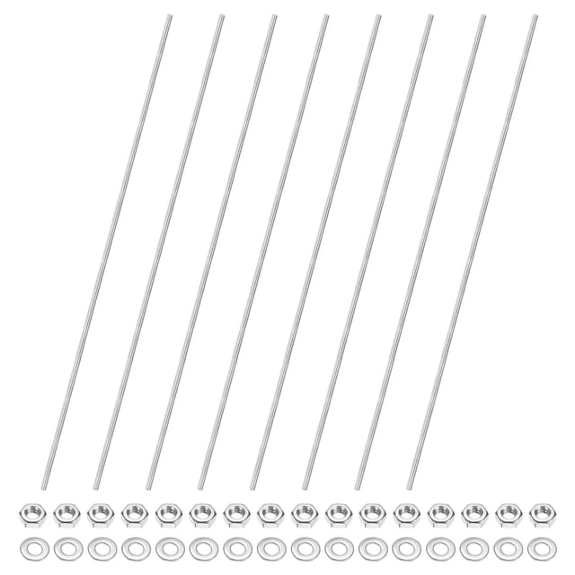 Uxcell 8-Pack Fully Threaded Rod, M4x350mm 304 Stainless Steel Right Hand Thread Bar Studs with Hex Nuts and Washers