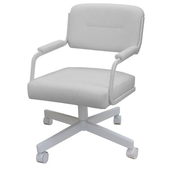 Swivel Tilt Kitchen Caster Chair with Wheels M-110 - White Vinyl - White