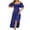 Blue, variant on Women's Summer High Waist Bubble Sleeves Wrap Waist Dress Casual Party Beach Vacation Short Sleeve A-Line Cocktail Night Out Dress, Blue S