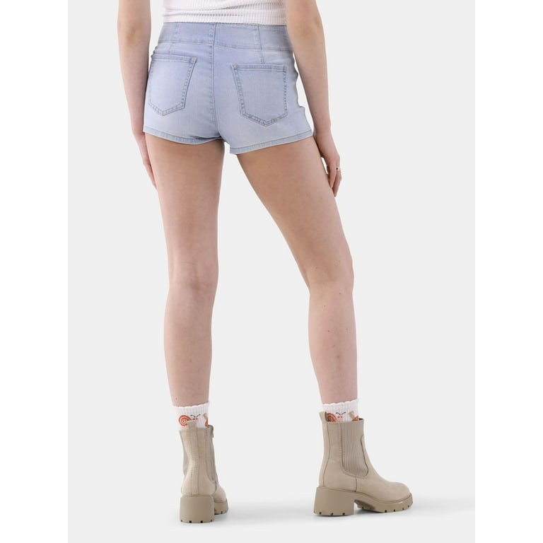 No Boundaries Pintuck Denim Shorts, 3” Inseam, Women's