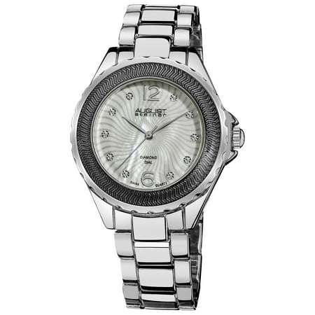 Mother Of Pearl Silver Wrist Watch - Women's Diamond Mother of Pearl Bracelet Watch in Silver-Tone Finish
