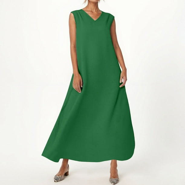 WILLBEST Vestido Corto De Verano Para Mujer, Nuevo Mono Sin Mangas Con Escote En V Y Abertura Lateral, Elegante Falda Larga