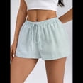 thumbnail image 4 of Pantalones Cortos Tipo Bóxer de Verano con Cintura Elástica, Cordón Ajustable y Estampado de Rayas para Mujer Verde S, 4 of 7