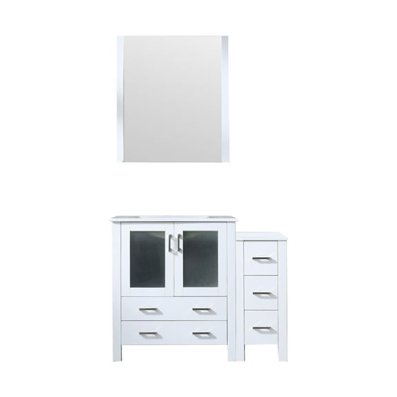 Harborfront 42 in W x 18.25 in D White Single Bath Vanity with Side Cabinet, White Ceramic Top and 28 in Mirror