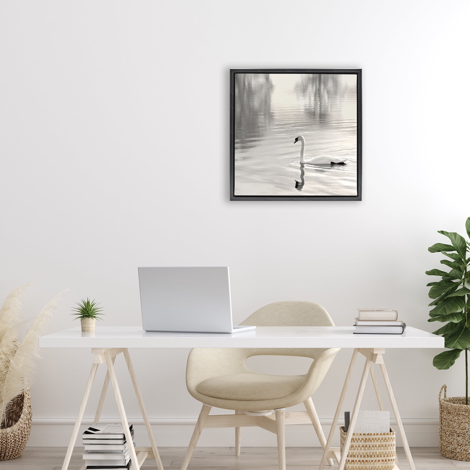 Stupell Industries Morning Sunlit Swan Black Framed Floater Canvas Wall Art, design by Nicholas Bell