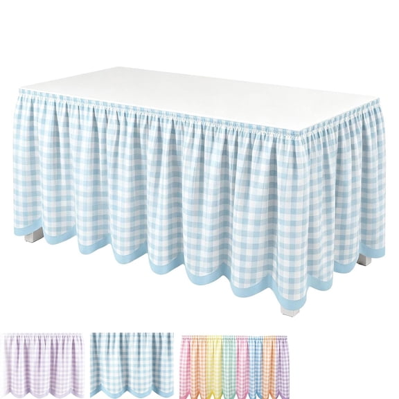 Teacher Desk Skirt - Checkered Ruffle | 6FT Table Cover | Cloth, Hides Legs & Stored Items, 180x75cm, 120g, For Classroom Decor, Campus Events, Offices & Parties