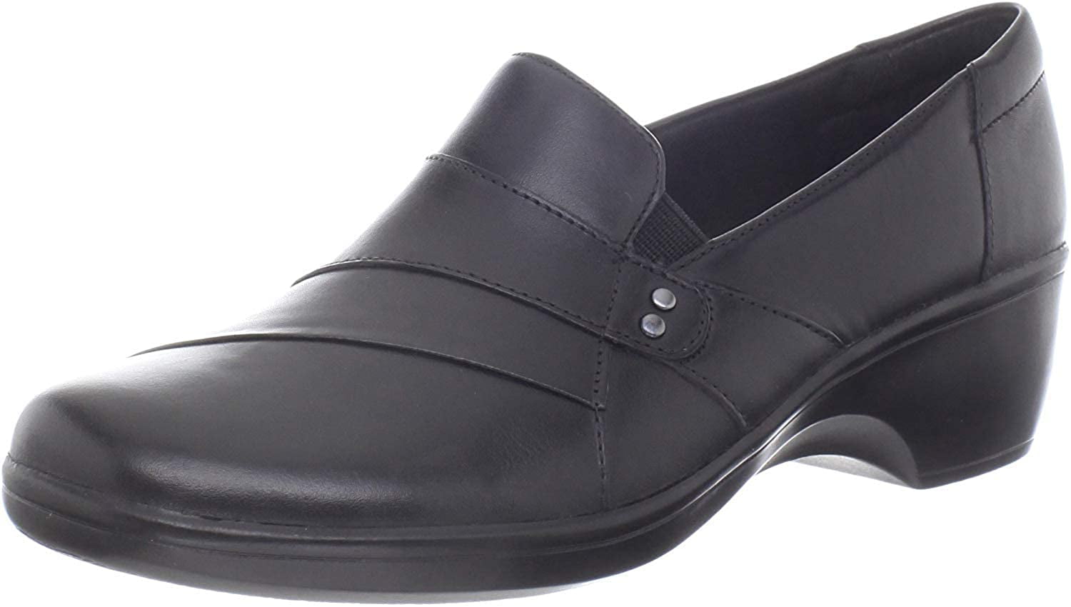 Details about   Clarks Authentic Black May Marigold Slip On Leather Loafer Comfort Shoes New