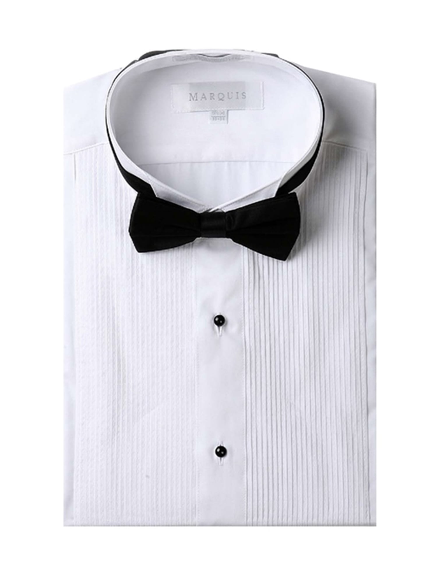 Men's 1/4 Wing Tip Collar White Tuxedo Shirt with Black Bowtie 