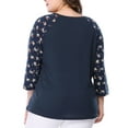 thumbnail image 4 of Agnes Orinda Women's Plus Size Shirts Blouse V Neck 3/4 Sleeve Floral Raglan Casual Spring Fall Tops 1X Blue, 4 of 9