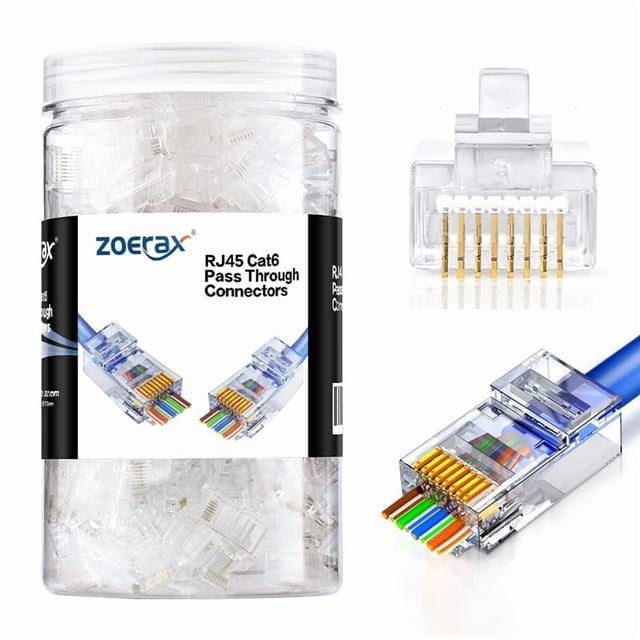 Conector de paso RJ45 Cat6, paquete de 200 ZOERAX para UTP