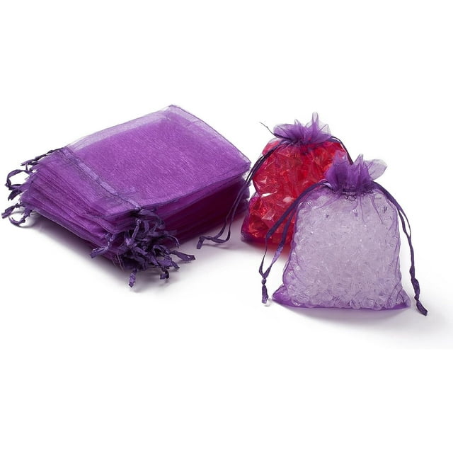 100 bolsas de regalo de organza con cordón para joyería, bodas, fiestas, regalos de Navidad, color azul violeta, 12 x 9 cm