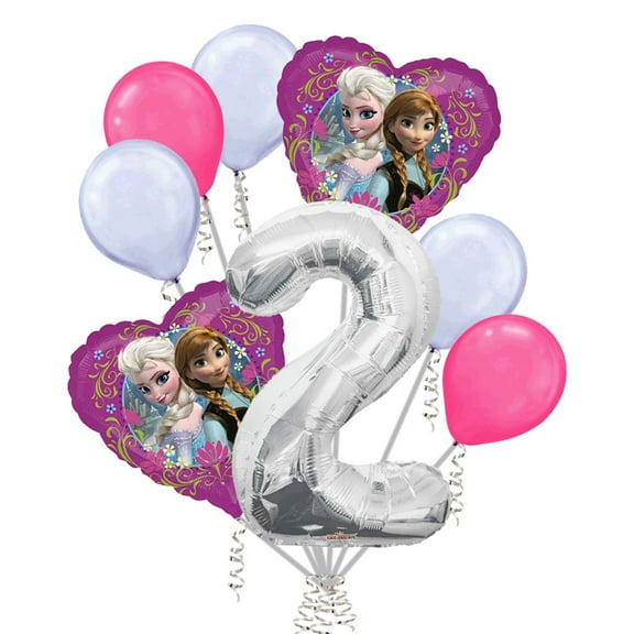 8 pc Disney Frozen Heart Balloon Bouquet 2nd Birthday Party Decoration Elsa Anna Birthday
