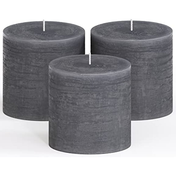 CANDWAX 3x3 Pillar Candle Set of 3 - Decorative Rustic Candles Unscented and No Drip Candles - Ideal as Wedding Candles or Large Candles for Home Interior - Dark Gray Candles