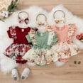 thumbnail image 3 of Zukuco Baby Girl Spring Summer Clothes Ruffle Sleeve Floral Dress Jumpsuit Baby Outfit, Red 6-9 Months, 3 of 10