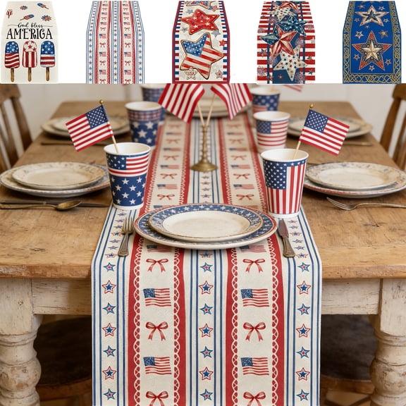 Huge Memorial Day Savings! Boovnll 4th of July Table Runner, 13x72" Stars Stripe/Plaid Memorial Day Table Runner, Patriotic Table Runner for Patriotic Party Dining Table Decor, 4th of July Decorations