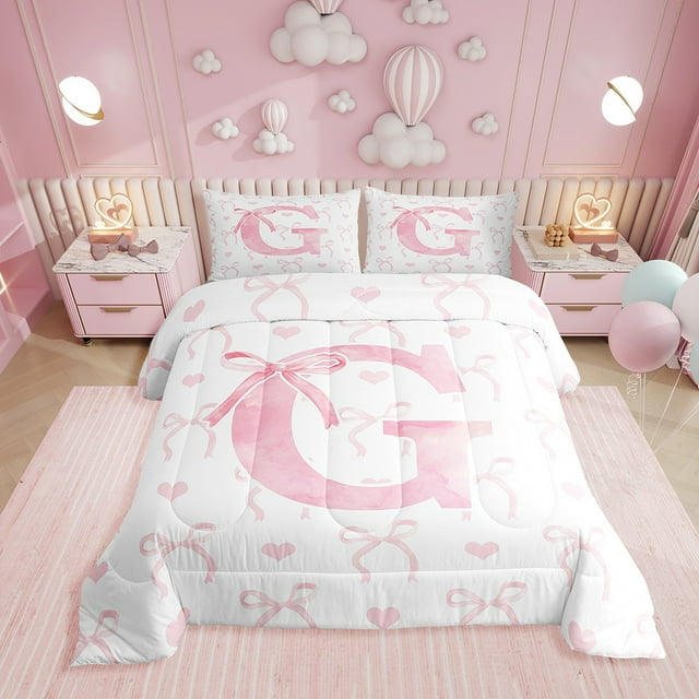 Erosebridal Ensembles de Literie Lettre g Initiale Très Grand avec Couette, Insert de Couette Nœud Mignon, Décor de Princesse de Rêve, Réversible 3 Pcs