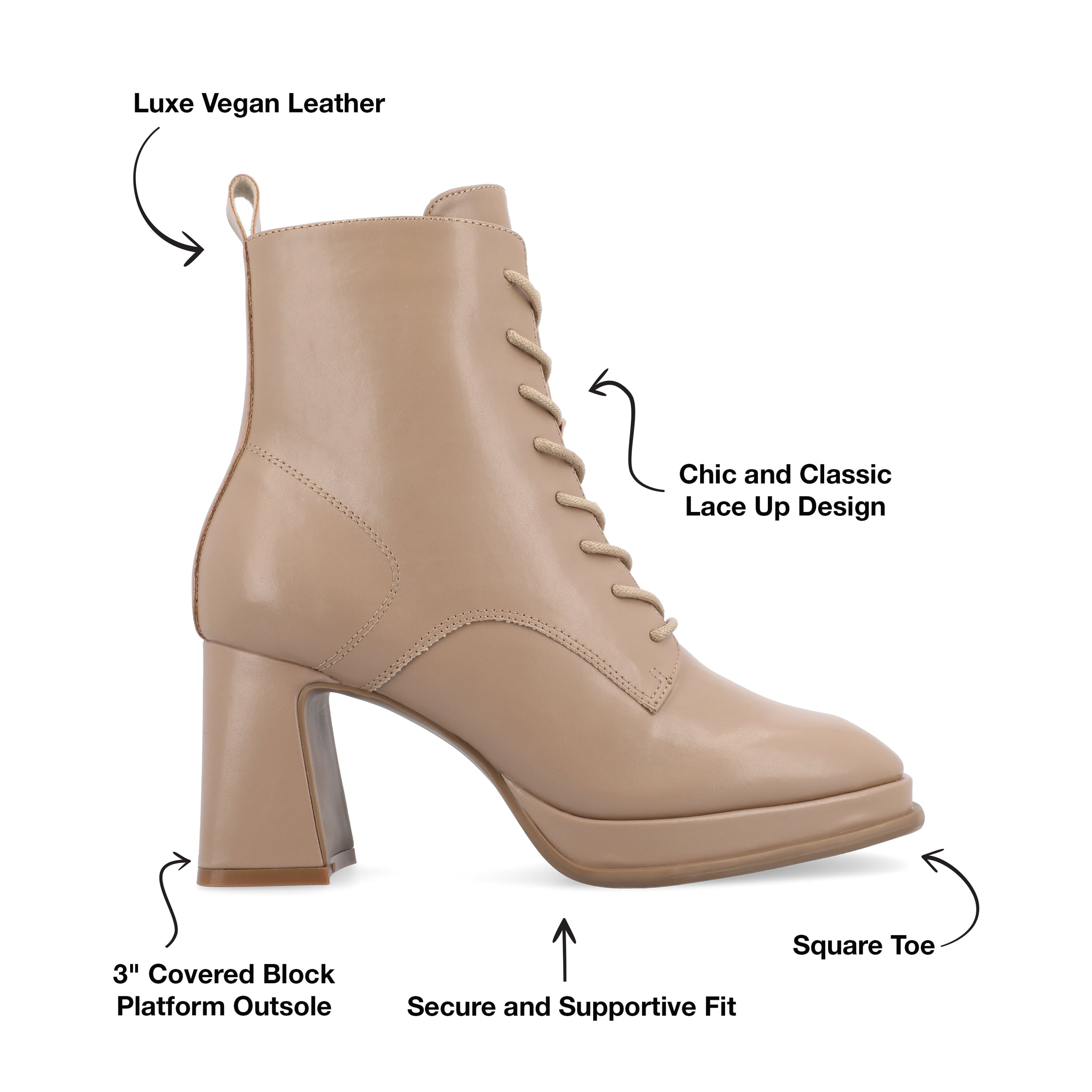 Journee Womens Kalindi Lace Up and Zip Entry Square Toe Booties, Widths Available