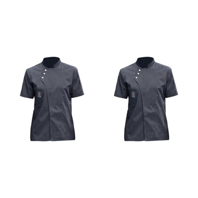 Jumpingount Chef Jacket Short Sleeve Cooking Clothes Simple Chef Coat for Restaurant 2piezas Gris L