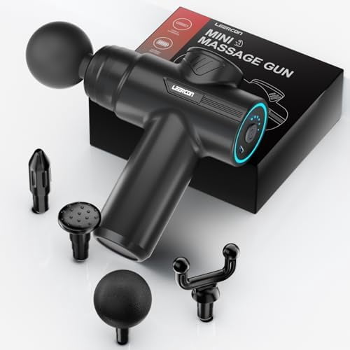 Mini Massage Gun,Portable Deep Tissue Muscle Fashion Back Massager, Handheld Percussion Massager for Pain Relief with 6 Intensities, 4 Heads, Gifts for Men and Women
