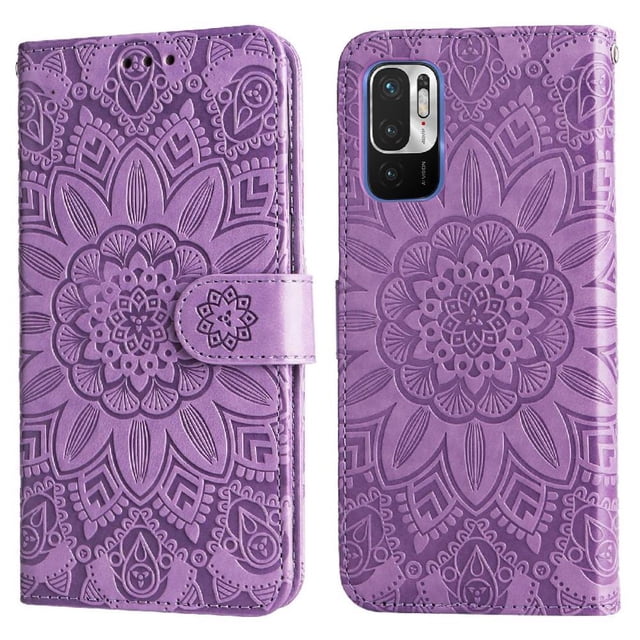 Funda tipo cartera GANGXUN para Xiaomi Poco M3 Pro 5G , diseño girasol, cuero PU, soporte, cierre magnético, tarjetero