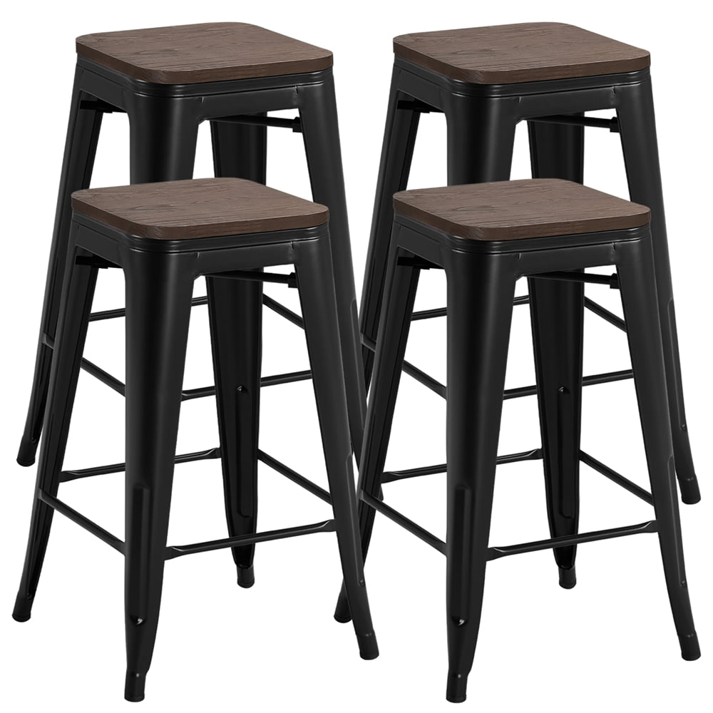 Yaheetech 26 Set Of 4 Barstools, Wooden Stool Counter Height