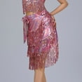 thumbnail image 3 of Sequin Tassel Dance Skirts Rave Faux Leather Sparkly Fringe Triangle Wrap Hip Scarf Skirts Pink, Free Size, 3 of 7