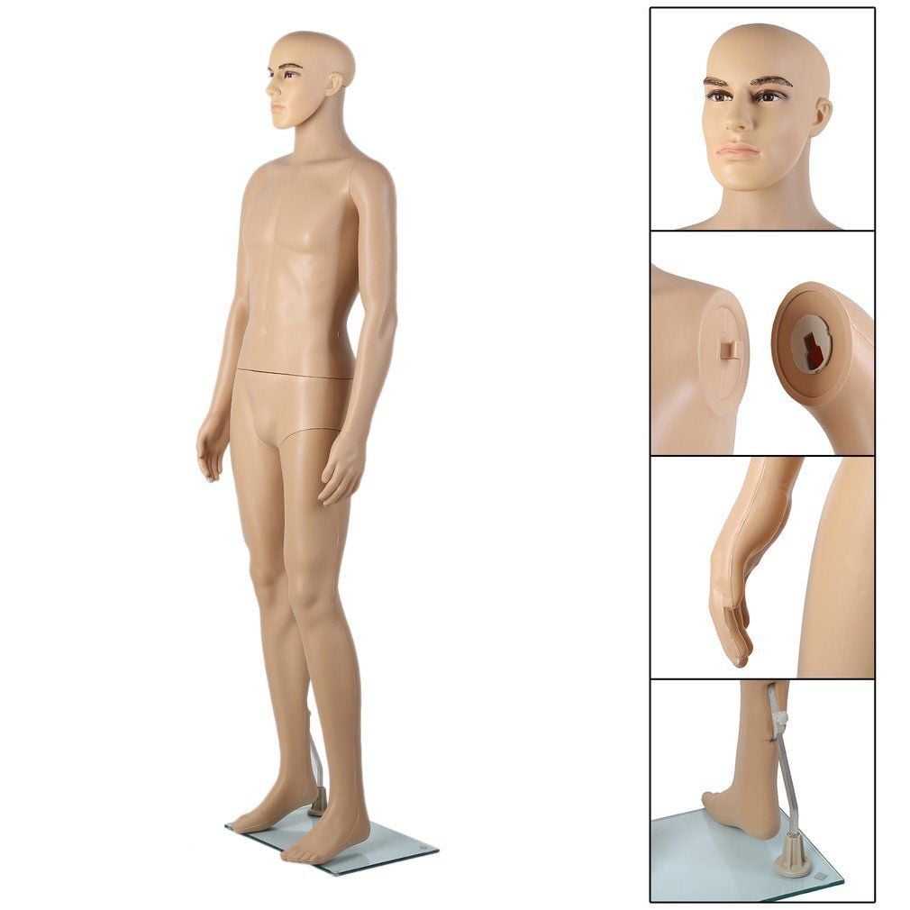 6 FT Male Mannequin Plastic Full Body Head Turns Torso Dress Form Display w Base 