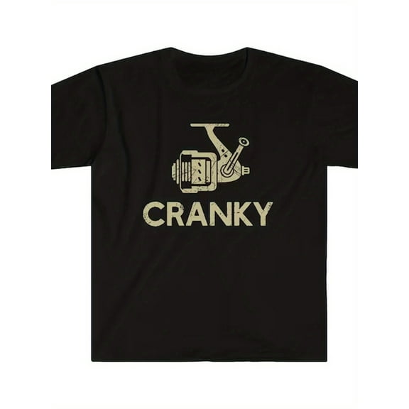 Grumpy Fishing Graphic T-Shirt for Men - Funny Cotton Knit Casual Tee with "Cranky" Design, Black with Yellow Print, Short Sleeve, Round Neck, Machine Washable, All-Season Wear, Allseason Tshirt