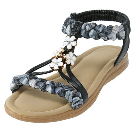 

Mackneog Women Wedge Sandal Flat Beaded Sandals Beach Sandals Thong Flat Beach Slippers Sandals Gift on Clearance