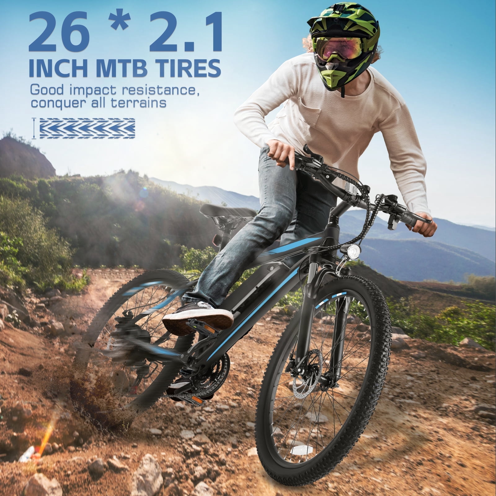 Elifine 500W Electric Bike 26" Electric Bike for Adults, 20mph Electric Mountain Bicycle, 48V Removable Battery Commuter Ebike, Adjustable 21-Speed Gears, Aluminum Alloy Frame UL 2849 Certified Blue