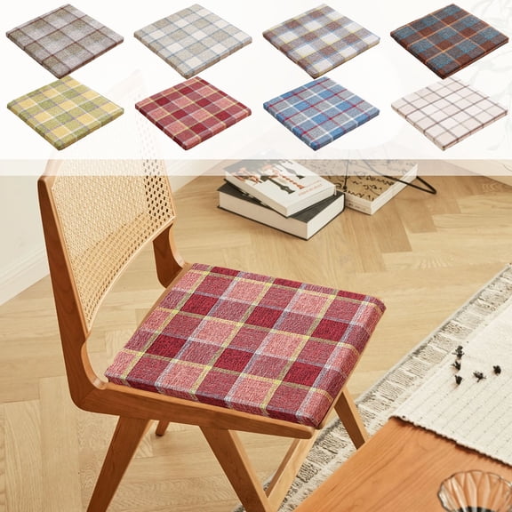 Plaid Chair Cushions with Ties for Dining Chairs - Thickened Sponge Non Slip Kitchen Chair Pad and Seat Cushion with Machine Washable Cover 15.7x15.7x1.2in
