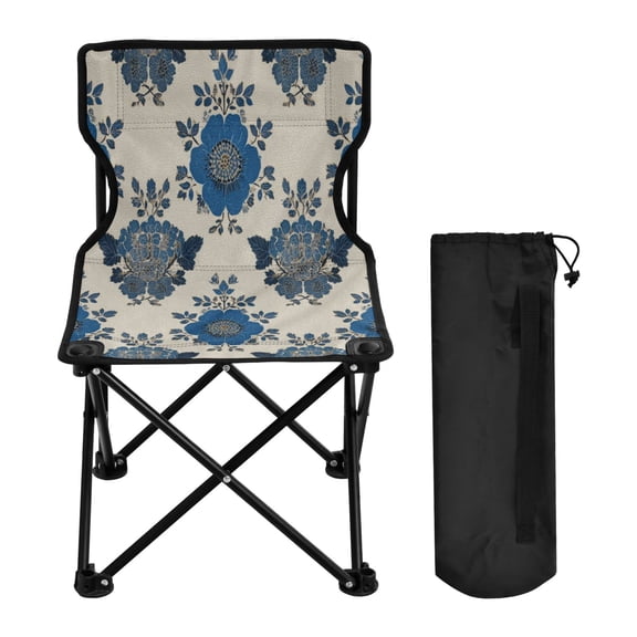 600D Oxford Camping Chair Portable Foldable Chair Supports 220 lbs for Picnic, Fishing, Backpacking Elegant Blue Flowers Pattern