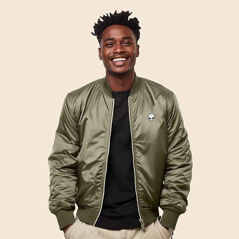 Dalix Alien Embroidered Bomber Jacket Lightweight Zip Windbreaker
