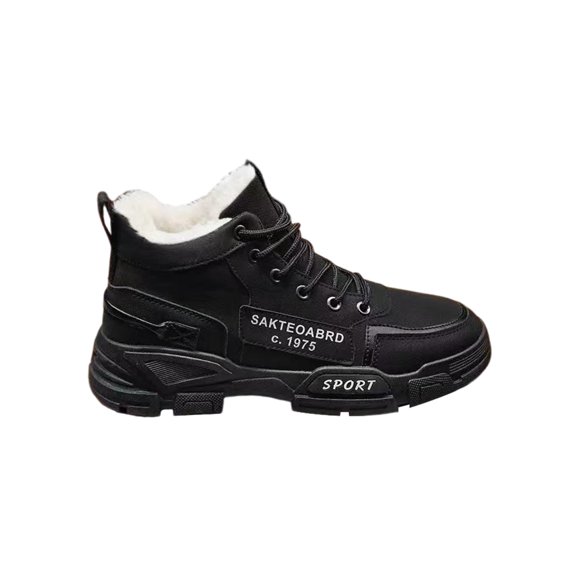 UKAP Men Warm Booties Plush Lining Winter Shoes Round Toe Snow Boots Travel Ankle Bootie Breathable Casual Comfort Shoe Pill Black 8.5