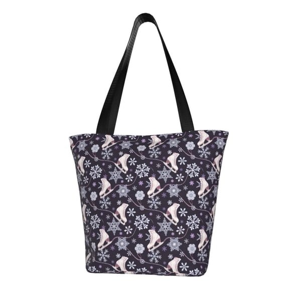 Defioc Elegant ice skates snowflakes A Print Tote Bag for Women,Shoulder Bag with Zipper Casual Tote's Handbag Big Capacity Shoulder Bag with Inner Pocket Fit for Shopping,Office,Travel