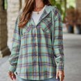 thumbnail image 1 of Women Long Sleeve Plaid Hooded Shirt Drawstring Button Up Shacket Jacket Chest Pockets Casual and Cozy, 1 of 7