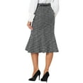 thumbnail image 3 of Falda Midi de Tweed INSPIRE CHIC para Mujer con Cinturón de Cuadros y Cola de Pez Negra, 3 of 6