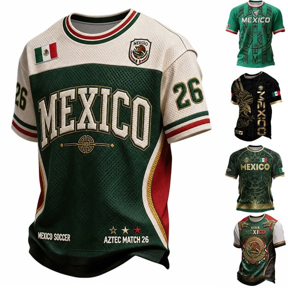 2026 New Mexico Soccer Jerseys Casual Athletic Top for Men, Mexican Jersey Soccer T-Shirt, 2D Printed Men Short Sleeve Crew Neck Training & Match Fan Shirt for Adult
