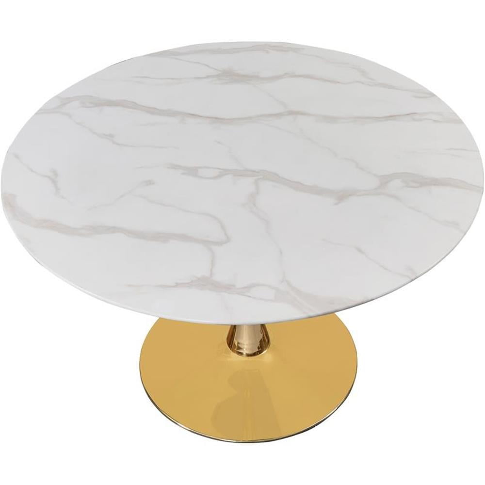 Pemberly Row 48" Round Faux Marble Top Dining Table with Gold Base