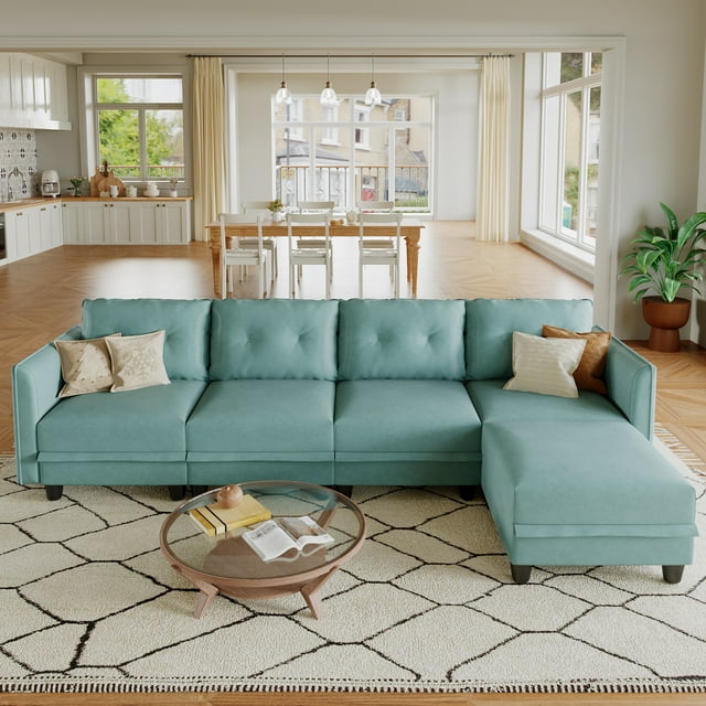 LLappuil Modular Sectional Sofa, 5 Seat Modular Sectional Sofa with Storage, Faux Leather Waterproof Sofa for Living Room