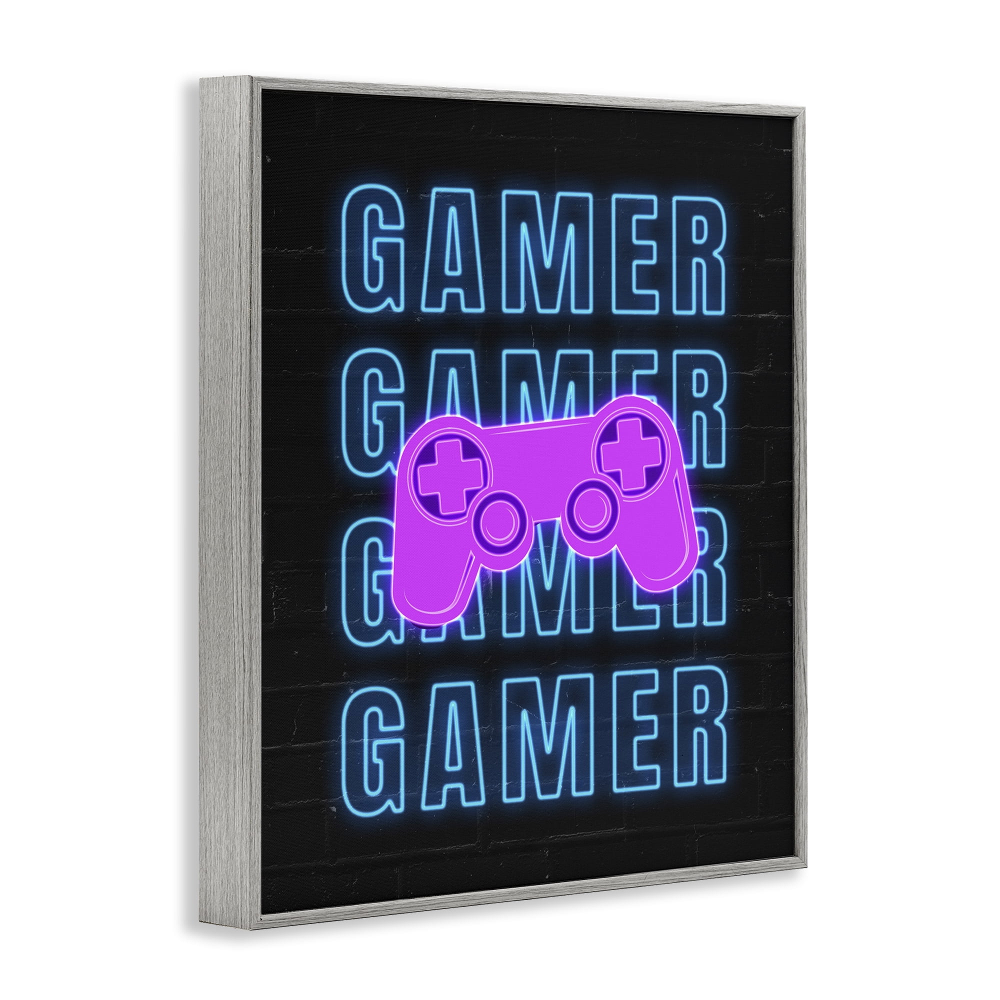 Stupell Industries Neon Gamer Words Typography Painting Gray Framed Art Print Wall Art, 24 x 30
