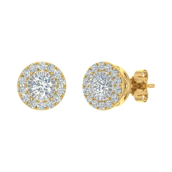 1/2 Carat Halo Diamond Stud Earrings in 10K Yellow Gold