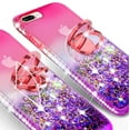 thumbnail image 2 of SOGA Rhinestone Liquid Float Quicksand Cover Cute Phone Case Compatible for Apple iPhone 8 Plus/iPhone 7 Plus Case with Embedded Metal Diamond Ring for Magnetic Car Mounts and Lanyard - Pink on Purple, 2 of 5